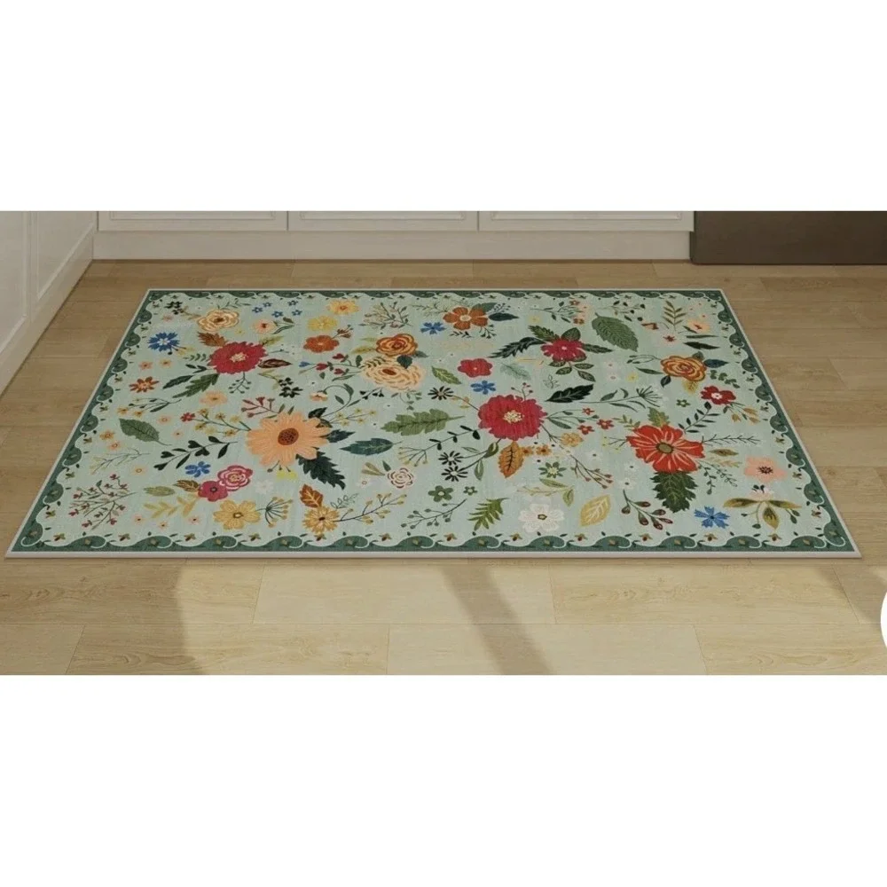 3x5 Area Rug‎ floral Green Washable Rug For entry Non Slip Flower Area Rug